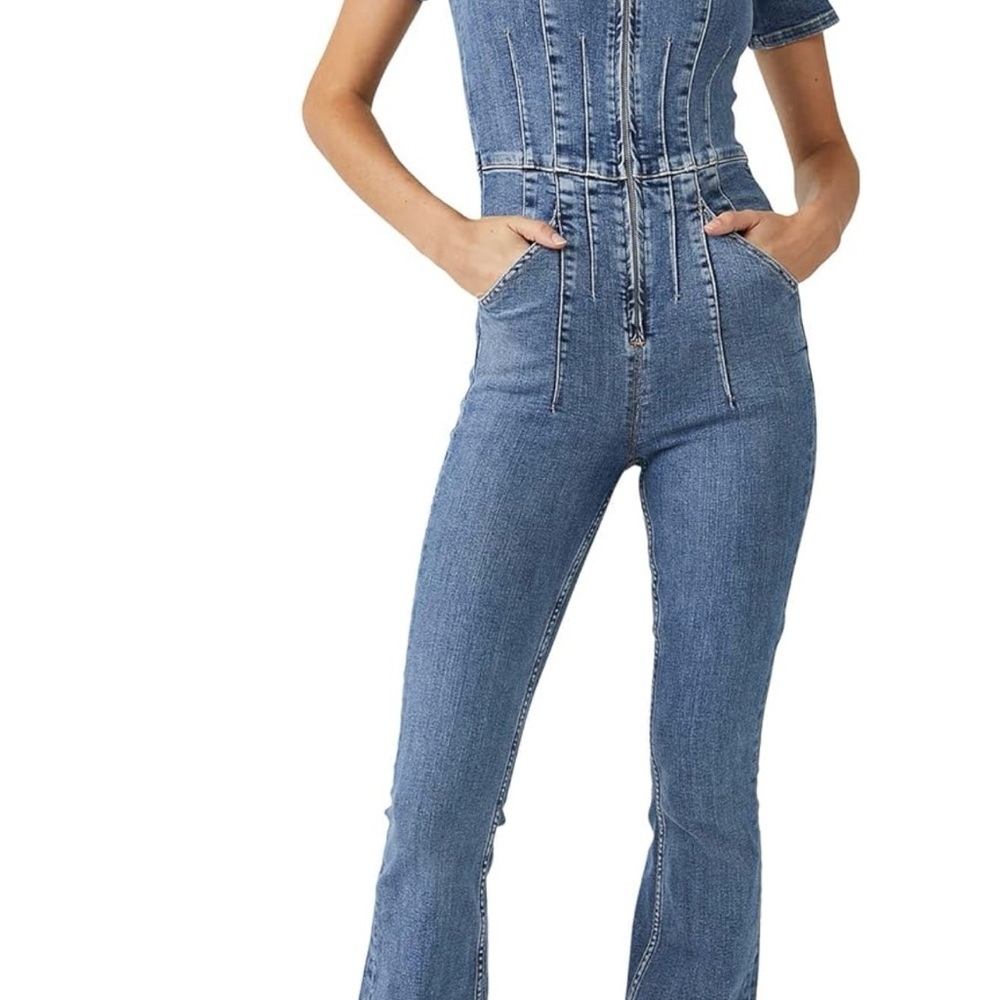 Free People Jayde Denim Flared Jumpsuit
